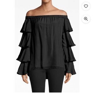 Nicole Miller black Artielier off the shoulder ruffle sleeves top